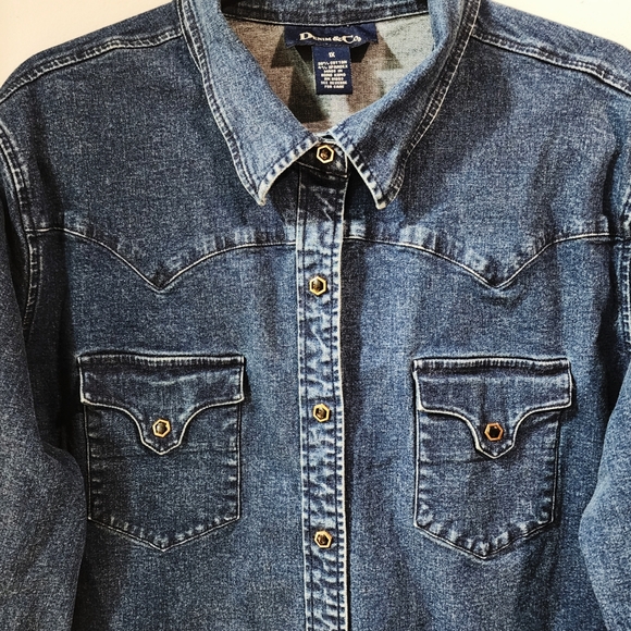 Faith Over Fear Custom Upcycled Snap Button Western Denim Shirt, 1X - Picture 5 of 8